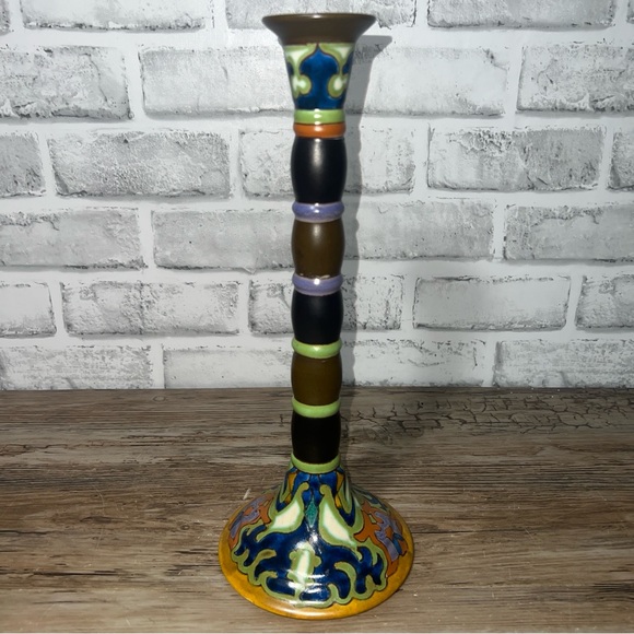 Vintage Gouda Holland Pottery Candlestick 11.5” Folk Art Signed - Picture 7 of 11